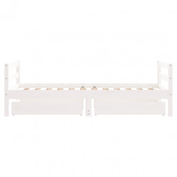 Cadru de pat copii cu sertare, alb, 80x160 cm, lemn masiv pin - Img 5