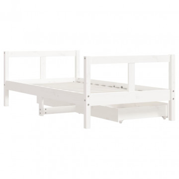 Cadru de pat copii cu sertare, alb, 80x160 cm, lemn masiv pin - Img 6