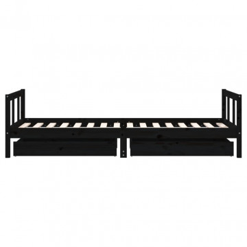 Cadru de pat copii cu sertare, negru, 90x200 cm, lemn masiv pin - Img 5