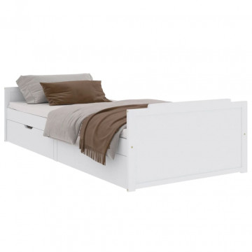 Cadru de pat cu 2 sertare, alb, 90 x 200 cm, lemn masiv de pin - Img 2