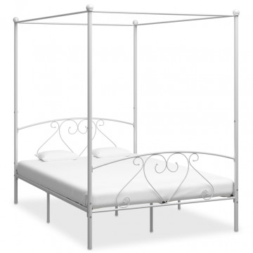 Cadru de pat cu baldachin, alb, 140 x 200 cm, metal - Img 1