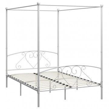Cadru de pat cu baldachin, alb, 140 x 200 cm, metal - Img 2
