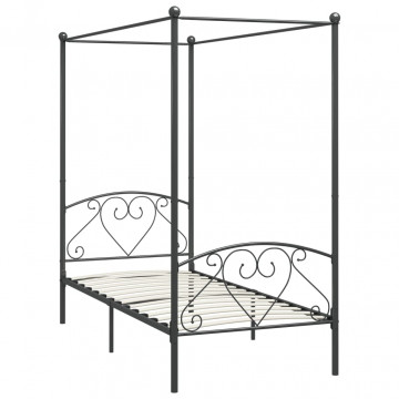 Cadru de pat cu baldachin, gri, 90 x 200 cm, metal - Img 2