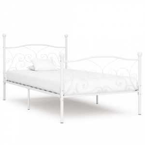 Cadru de pat cu bază din șipci, alb, 100 x 200 cm, metal - Img 1