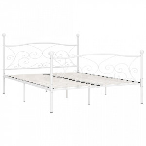 Cadru de pat cu bază din șipci, alb, 200 x 200 cm, metal - Img 2
