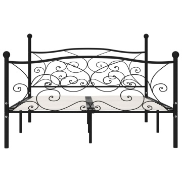 Cadru de pat cu bază din șipci, negru, 160 x 200 cm, metal - Img 3