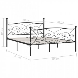 Cadru de pat cu bază din șipci, negru, 200 x 200 cm, metal - Img 6