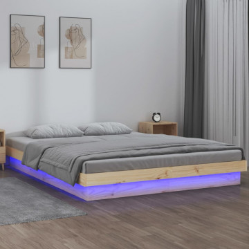 Cadru de pat cu LED, 160x200 cm, lemn masiv - Img 1