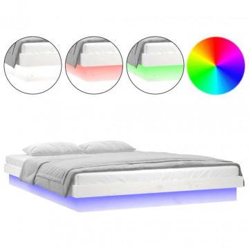 Cadru de pat cu LED, alb, 140x200 cm, lemn masiv - Img 4