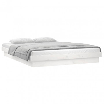 Cadru de pat cu LED, alb, 200x200 cm, lemn masiv - Img 3