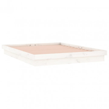 Cadru de pat cu LED, alb, 200x200 cm, lemn masiv - Img 5