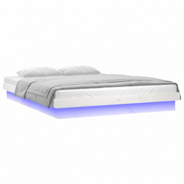 Cadru de pat cu LED, alb, 200x200 cm, lemn masiv - Img 8