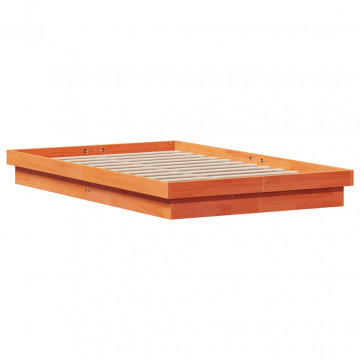 Cadru de pat cu LED, maro ceruit, 120x190 cm, lemn masiv de pin - Img 3