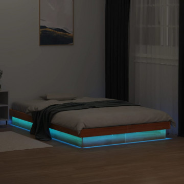 Cadru de pat cu LED, maro ceruit, 120x190 cm, lemn masiv de pin - Img 8