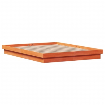 Cadru de pat cu LED, maro ceruit, 150x200 cm, lemn masiv de pin - Img 3