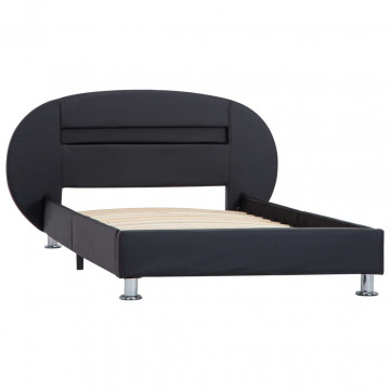 Cadru de pat cu LED, negru, 90 x 200 cm, piele ecologică - Img 3