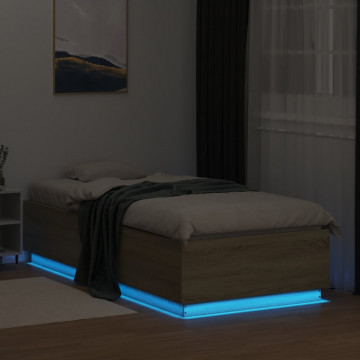 Cadru de pat cu LED, stejar sonoma, 100x200 cm, lemn prelucrat - Img 4