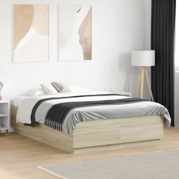 Cadru de pat cu LED stejar sonoma 120x190 cm lemn prelucrat - Img 8