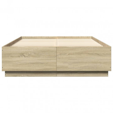 Cadru de pat cu LED stejar sonoma 140x200 cm lemn prelucrat - Img 4