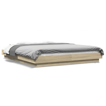 Cadru de pat cu LED stejar sonoma 150x200 cm lemn prelucrat - Img 1