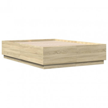 Cadru de pat cu LED stejar sonoma 160x200 cm lemn prelucrat - Img 3