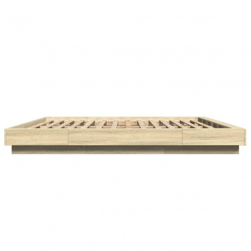 Cadru de pat cu LED stejar sonoma 200x200 cm lemn prelucrat - Img 5