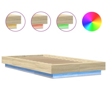 Cadru de pat cu LED, stejar sonoma, 90x200 cm, lemn prelucrat - Img 7