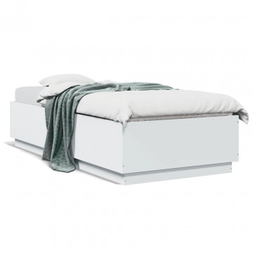 Cadru de pat cu lumini LED, alb, 100x200 cm, lemn prelucrat - Img 1