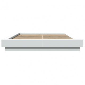 Cadru de pat cu lumini LED, alb, 135x190 cm, lemn prelucrat - Img 8
