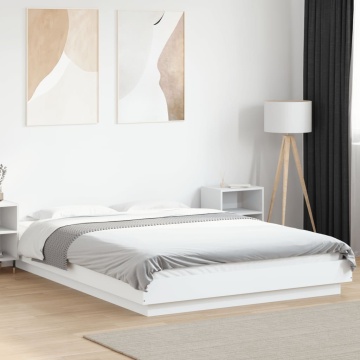 Cadru de pat cu lumini LED, alb, 140x190 cm, lemn prelucrat - Img 4