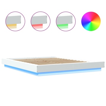 Cadru de pat cu lumini LED, alb, 150x200 cm, lemn prelucrat - Img 7