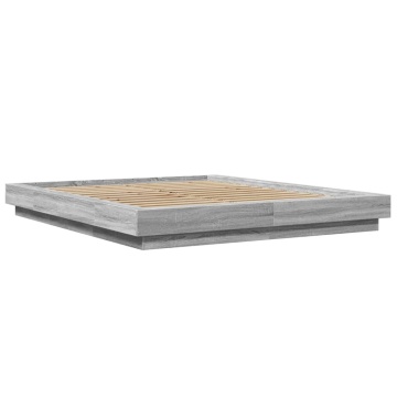 Cadru de pat cu lumini LED gri sonoma 160x200 cm lemn prelucrat - Img 2