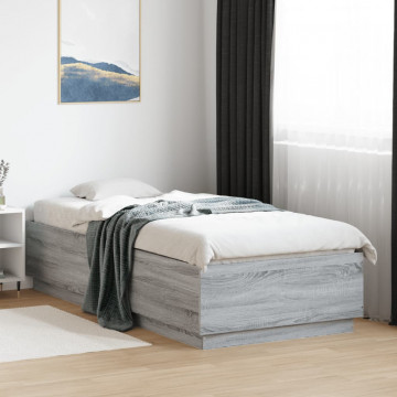 Cadru de pat cu lumini LED gri sonoma 90x200 cm, lemn prelucrat - Img 4