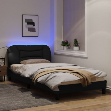 Cadru de pat cu lumini LED, negru, 100x200 cm, textil - Img 4