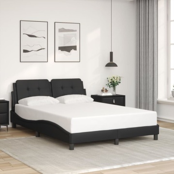 Cadru de pat cu lumini LED, negru, 120x200 cm, piele ecologică - Img 4