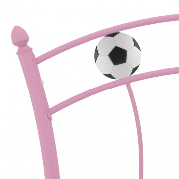 Cadru de pat, cu model de fotbal, roz, 90 x 200 cm, metal - Img 6