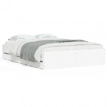 Cadru de pat cu sertare, alb, 135x190 cm, lemn prelucrat - Img 2