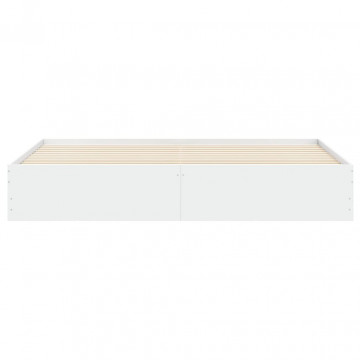 Cadru de pat cu sertare alb 200x200 cm lemn prelucrat - Img 5