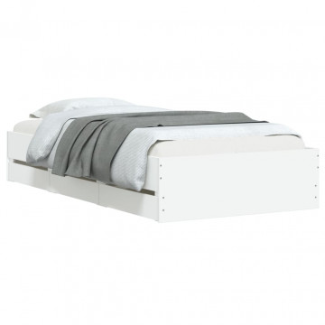 Cadru de pat cu sertare, alb, 75x190 cm, lemn prelucrat - Img 3