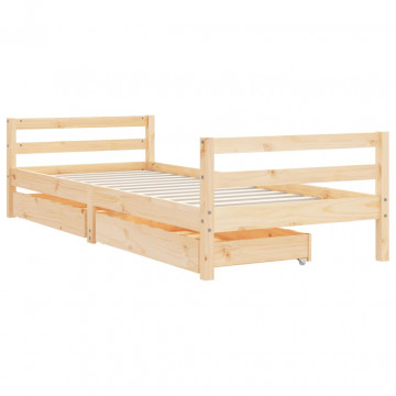 Cadru de pat cu sertare de copii, 90x200 cm, lemn masiv pin - Img 3