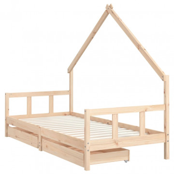 Cadru de pat cu sertare de copii, 90x200 cm, lemn masiv pin - Img 3
