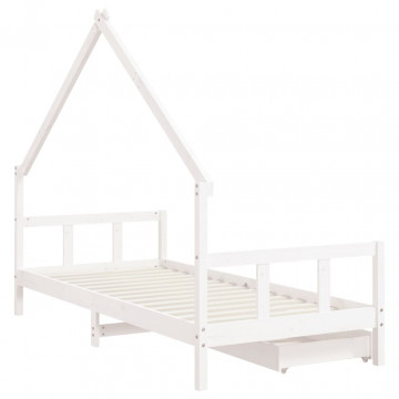 Cadru de pat cu sertare de copii, alb, 90x200 cm lemn masiv pin - Img 6