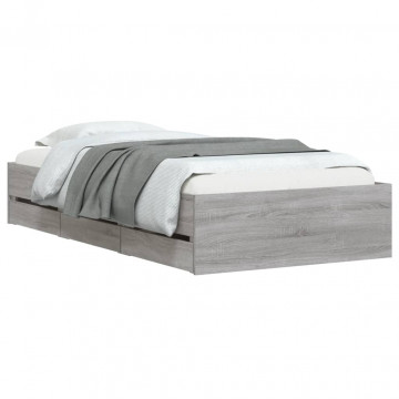 Cadru de pat cu sertare gri sonoma 75x190 cm lemn prelucrat - Img 3