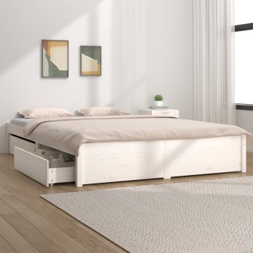Cadru de pat cu sertare King Size, alb, 150x200 cm - Img 1