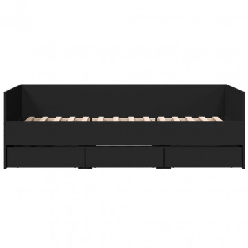 Cadru de pat cu sertare, negru, 100x200 cm, lemn prelucrat - Img 4