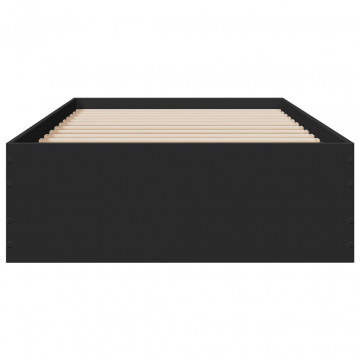 Cadru de pat cu sertare, negru, 75x190 cm, lemn prelucrat - Img 4