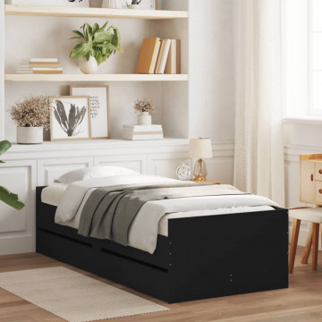 Cadru de pat cu sertare, negru, 75x190 cm mic, single - Img 1