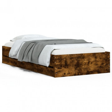 Cadru de pat cu sertare stejar fumuriu 90x190 cm lemn prelucrat - Img 2