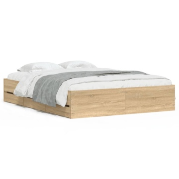 Cadru de pat cu sertare stejar sonoma 140x190 cm lemn prelucrat - Img 2