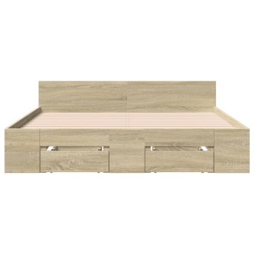 Cadru de pat cu sertare stejar sonoma 140x200 cm lemn prelucrat - Img 3
